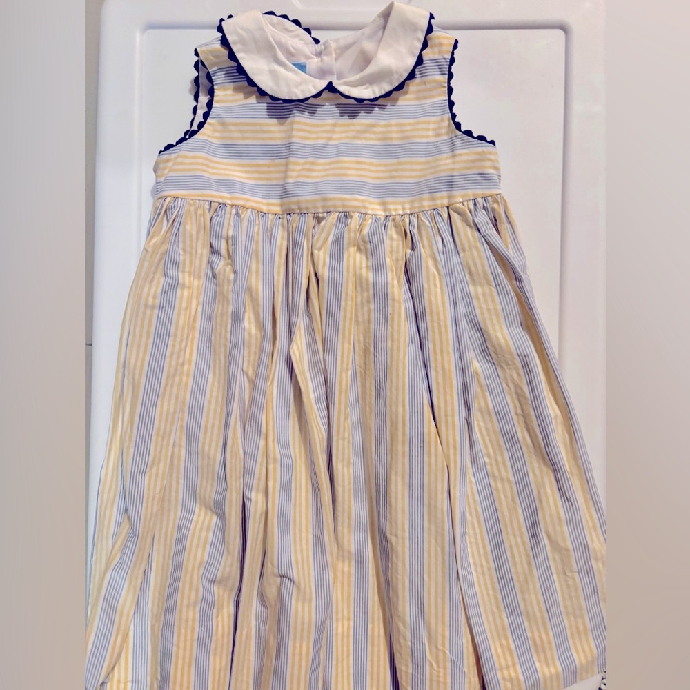 Bella Bliss Yellow and Blue Striped Dress with Scalloped Collar